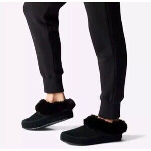 SOREL Go Coffee Run Faux Fur Slippers Soft Cushion Black Women's Size 8 NWOB